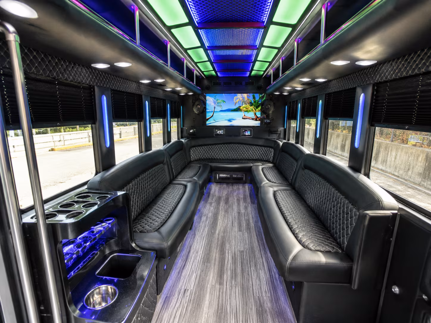 san rafael 18 passenger party bus inside