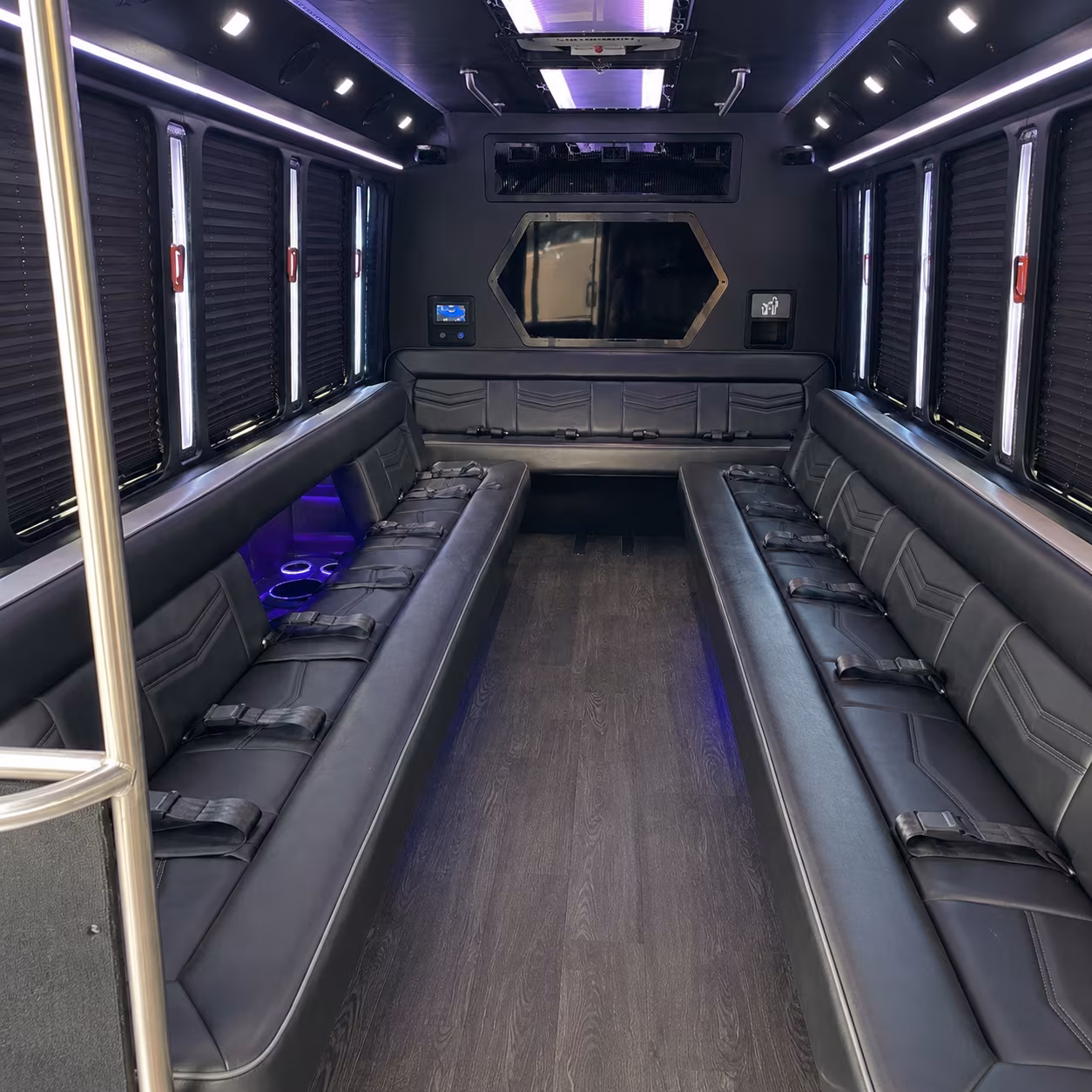 san rafael 18 passenger party bus interior