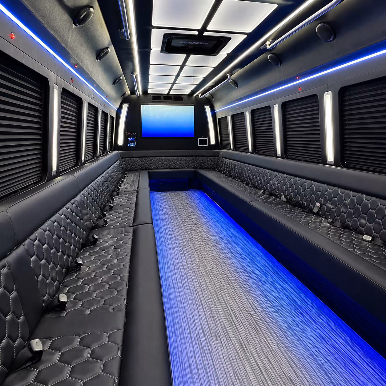 san rafael 50 passenger party bus inside